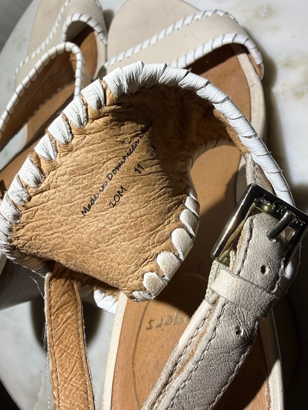 Jack Rogers Cream Leather Wedge Sandals with Whipstitch Detail